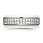 Chisel Stainless Steel Polished White Ceramic CZ Ridged Edge Ring