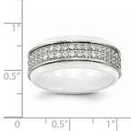 Chisel Stainless Steel Polished White Ceramic CZ Ridged Edge Ring
