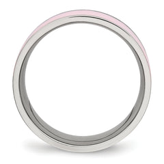 Chisel Stainless Steel Polished Pink Ceramic 7.5mm Band