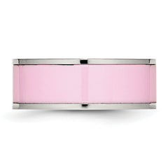 Chisel Stainless Steel Polished Pink Ceramic 7.5mm Band