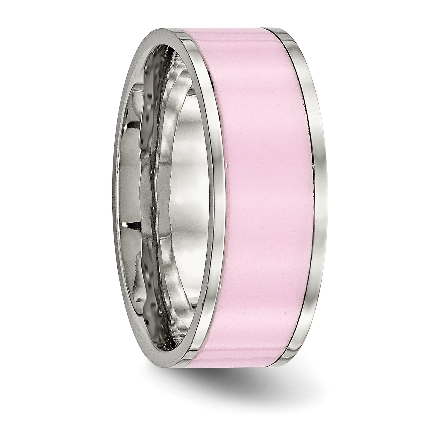 Chisel Stainless Steel Polished Pink Ceramic 7.5mm Band