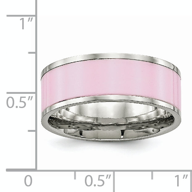Chisel Stainless Steel Polished Pink Ceramic 7.5mm Band