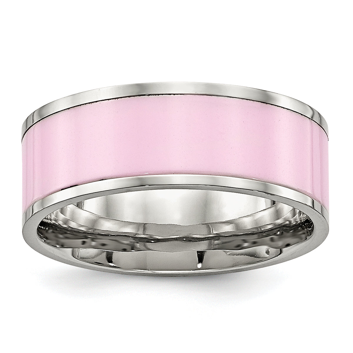 Chisel Stainless Steel Polished Pink Ceramic 7.5mm Band