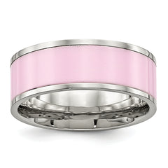 Chisel Stainless Steel Polished Pink Ceramic 7.5mm Band