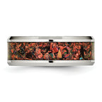 Chisel Stainless Steel Polished with Red Imitation Opal Inlay 8mm Band