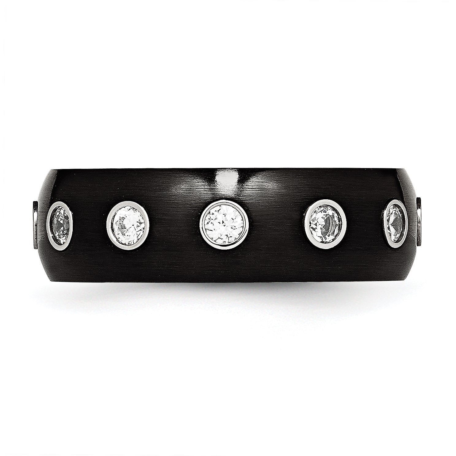 Chisel Stainless Steel Brushed and Polished Black IP-plated CZ Half Round 7mm Band