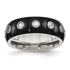 Chisel Stainless Steel Brushed and Polished Black IP-plated CZ Half Round 7mm Band