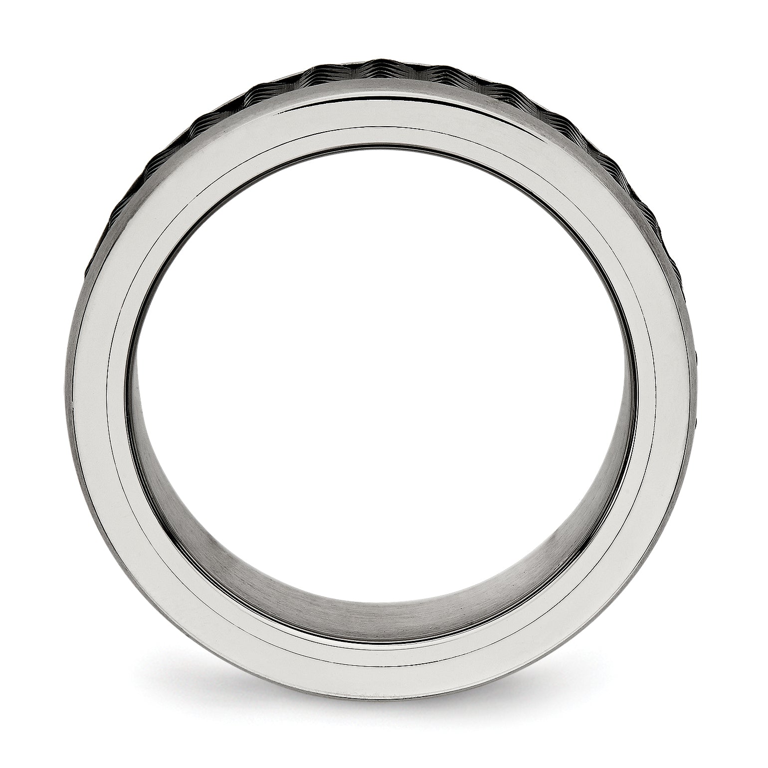 Stainless Steel Polished/Textured w/Brushed Edges Black IP-plated Band