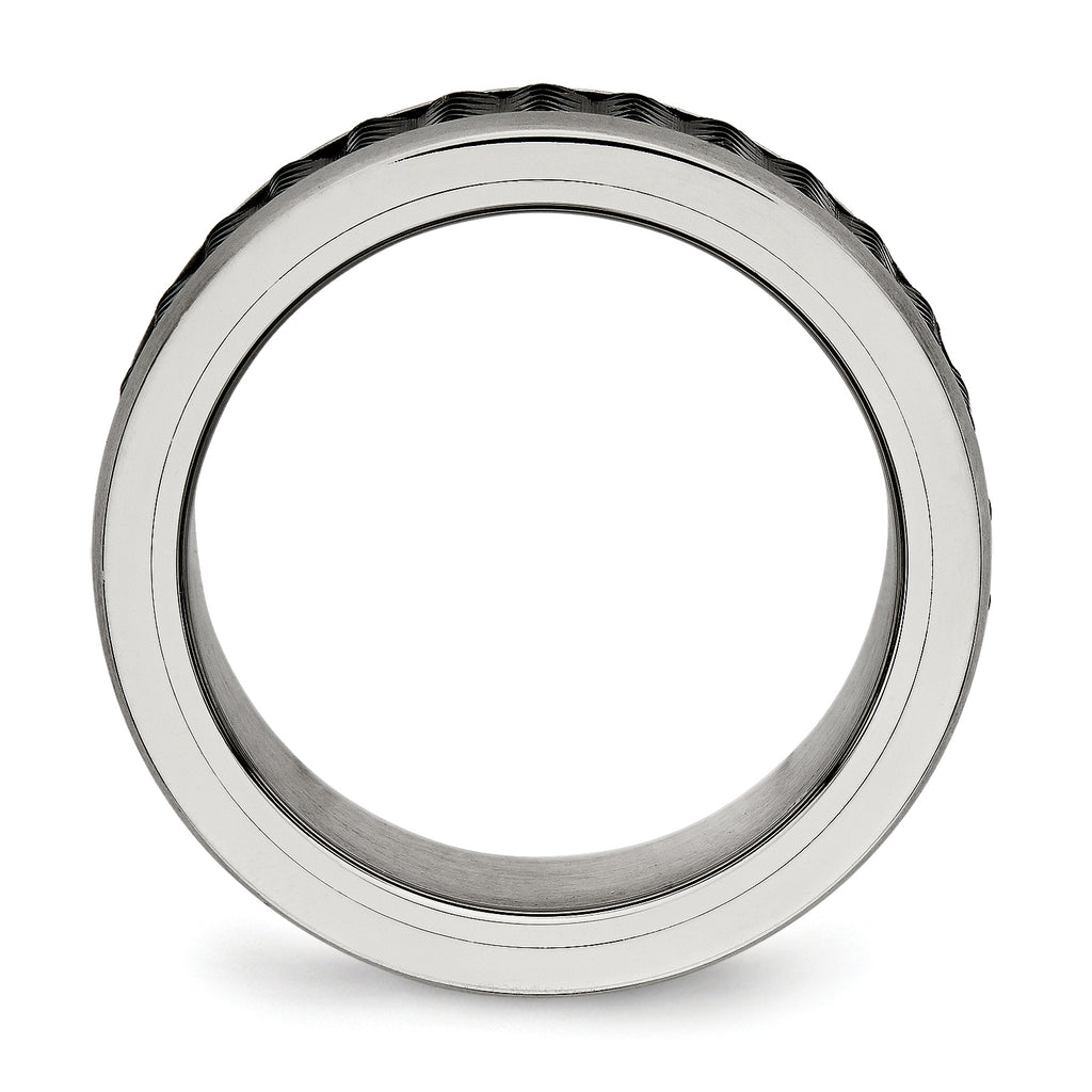 Stainless Steel Polished/Textured w/Brushed Edges Black IP-plated Band