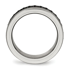 Stainless Steel Polished/Textured w/Brushed Edges Black IP-plated Band