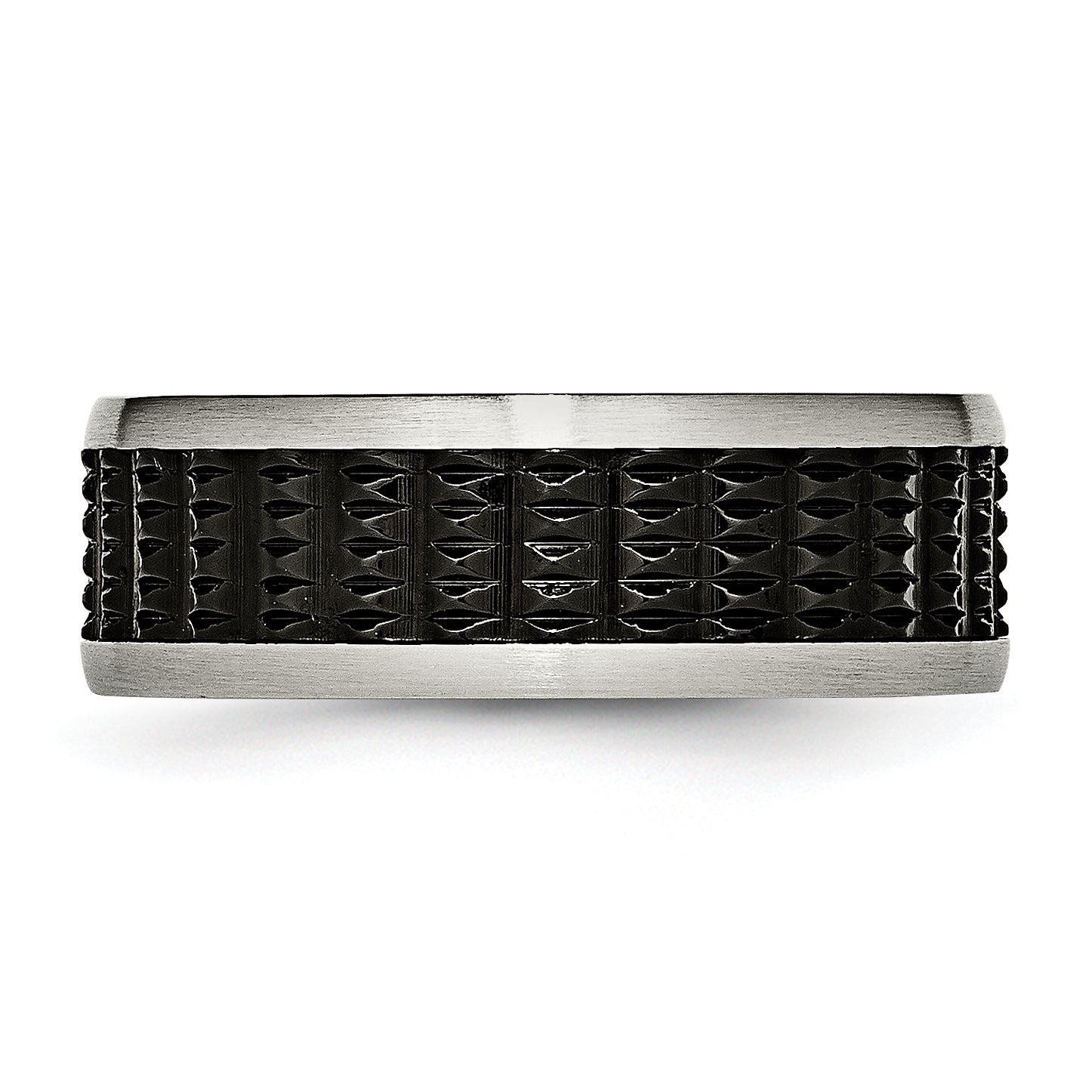 Stainless Steel Polished/Textured w/Brushed Edges Black IP-plated Band