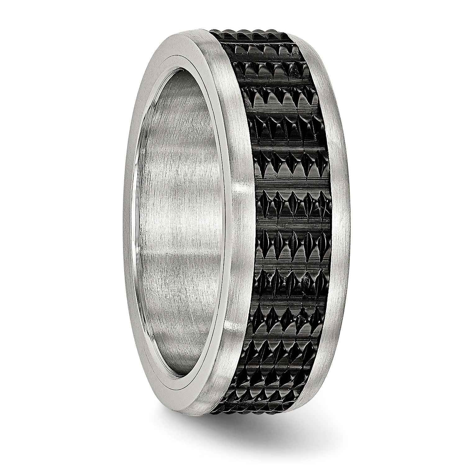 Stainless Steel Polished/Textured w/Brushed Edges Black IP-plated Band