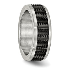 Stainless Steel Polished/Textured w/Brushed Edges Black IP-plated Band
