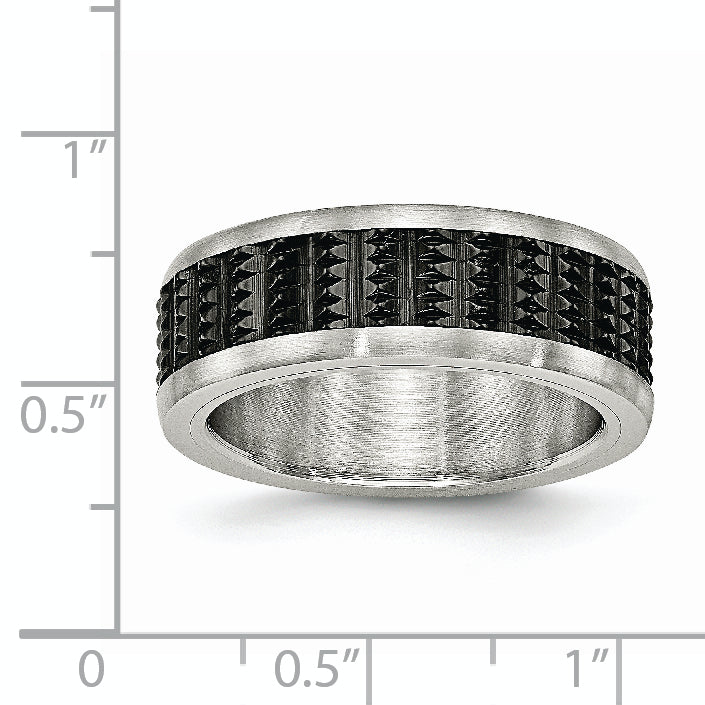Stainless Steel Polished/Textured w/Brushed Edges Black IP-plated Band