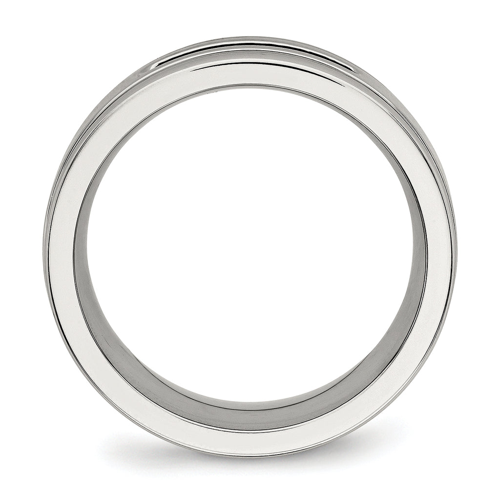 Stainless Steel Polished w/Black CZ 8mm Grooved Band