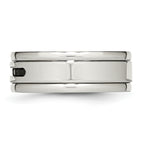 Stainless Steel Polished w/Black CZ 8mm Grooved Band