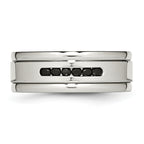 Stainless Steel Polished w/Black CZ 8mm Grooved Band