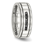 Stainless Steel Polished w/Black CZ 8mm Grooved Band