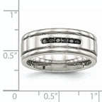Stainless Steel Polished w/Black CZ 8mm Grooved Band