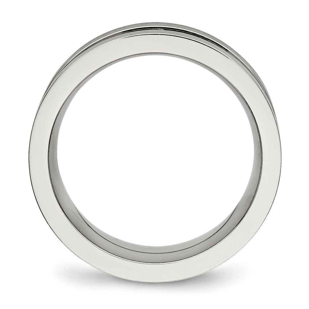 Stainless Steel Brushed and Polished w/Black CZ 8mm Band