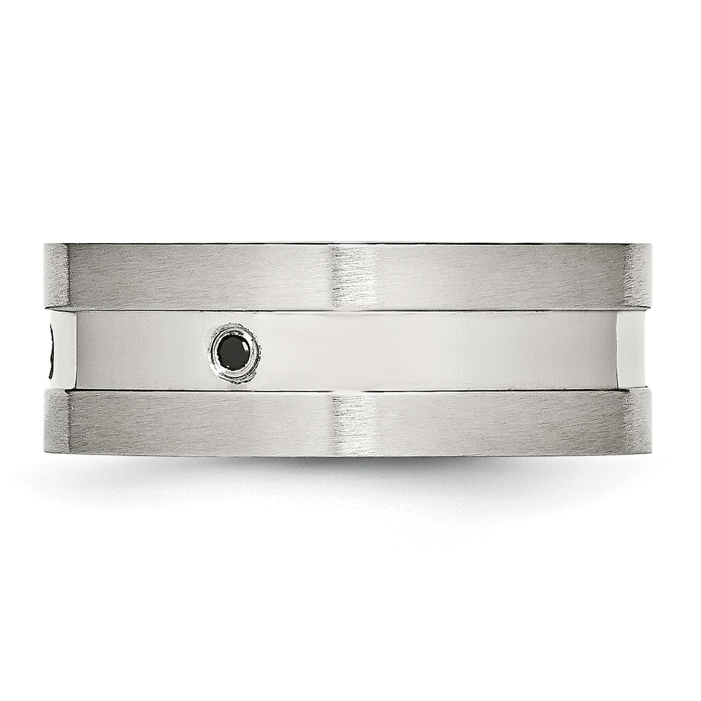 Stainless Steel Brushed and Polished w/Black CZ 8mm Band