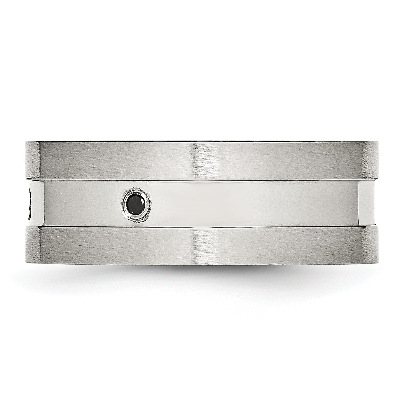 Stainless Steel Brushed and Polished w/Black CZ 8mm Band