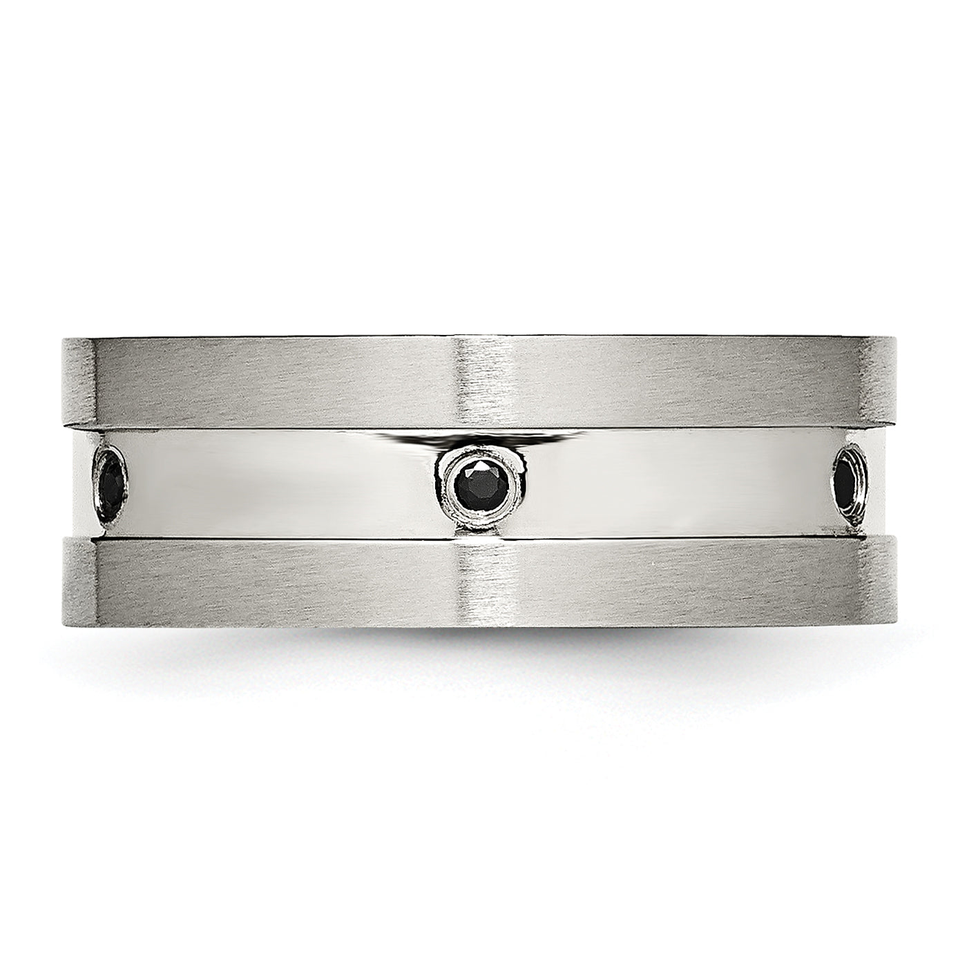 Stainless Steel Brushed and Polished w/Black CZ 8mm Band