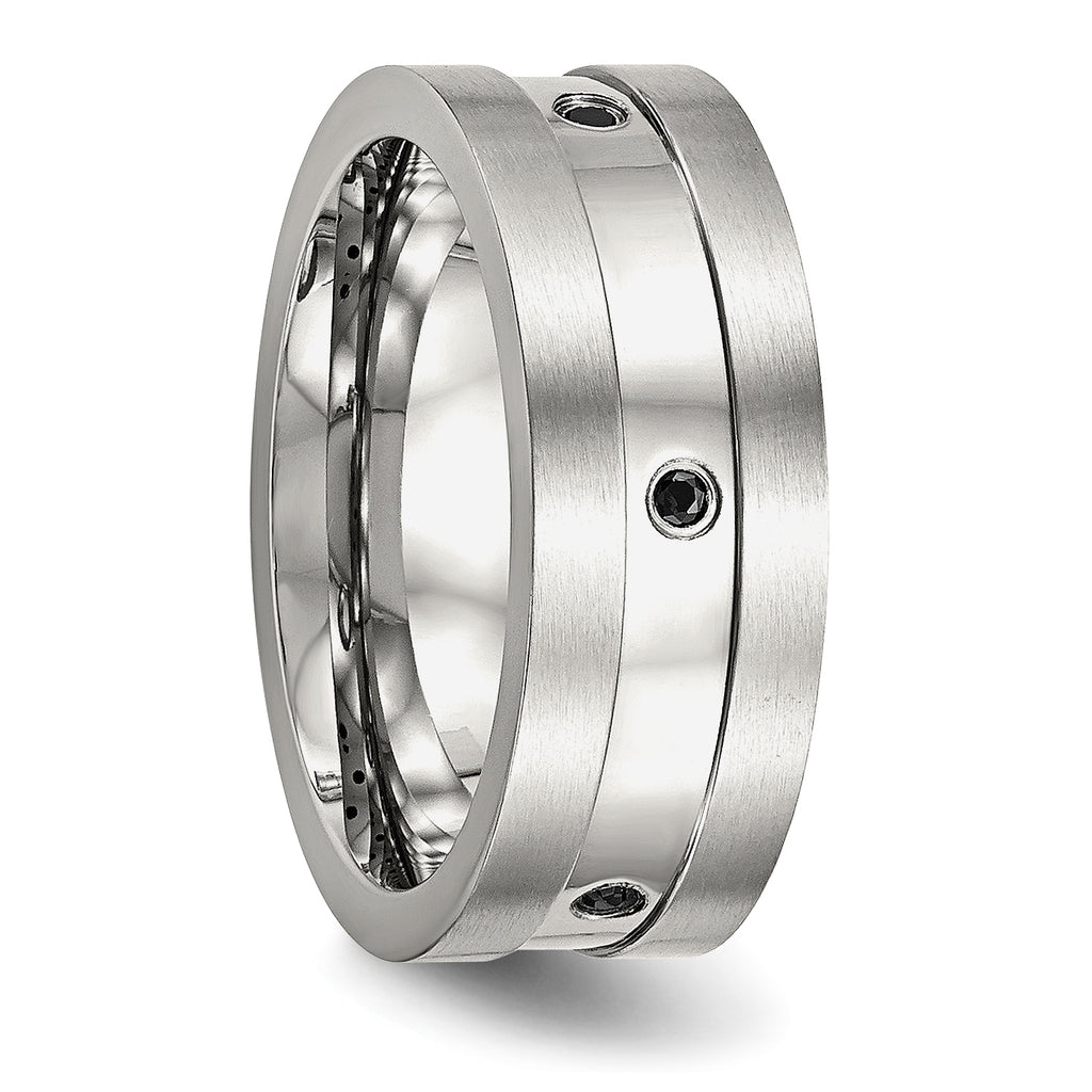 Stainless Steel Brushed and Polished w/Black CZ 8mm Band