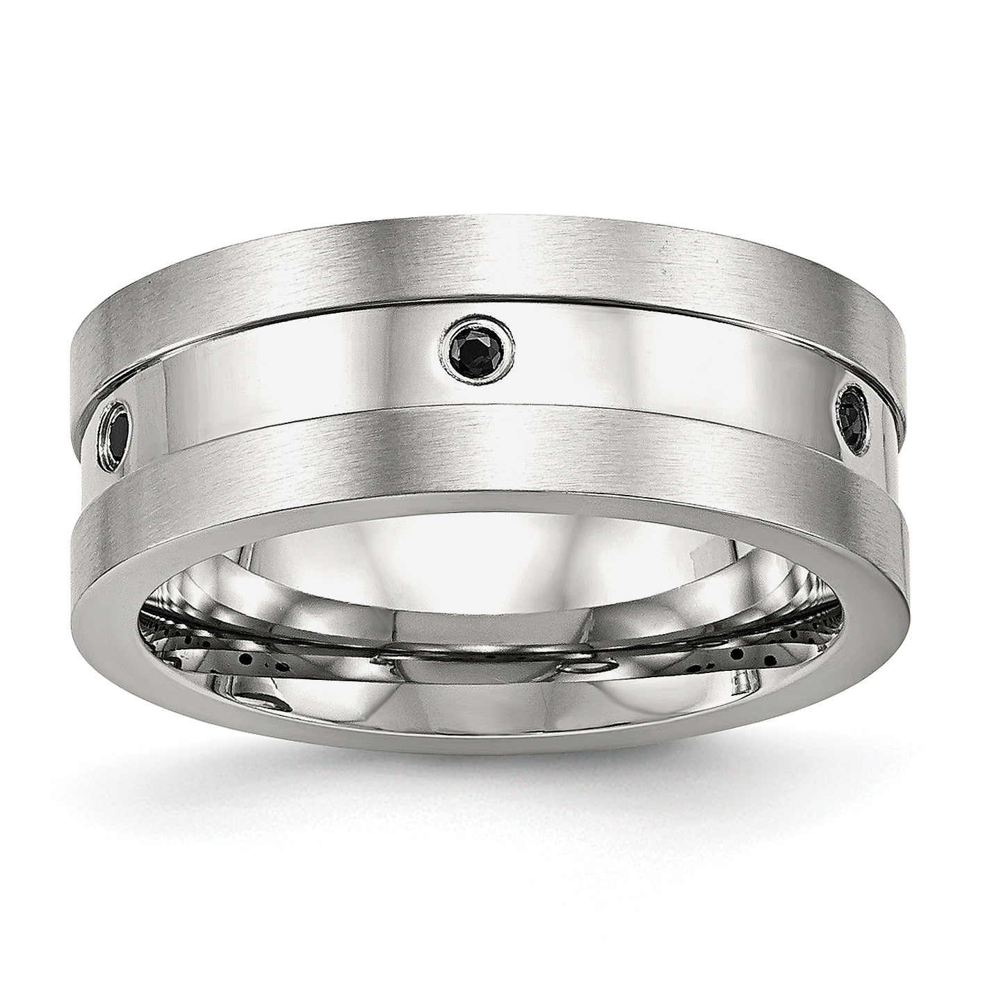 Stainless Steel Brushed and Polished w/Black CZ 8mm Band Main image