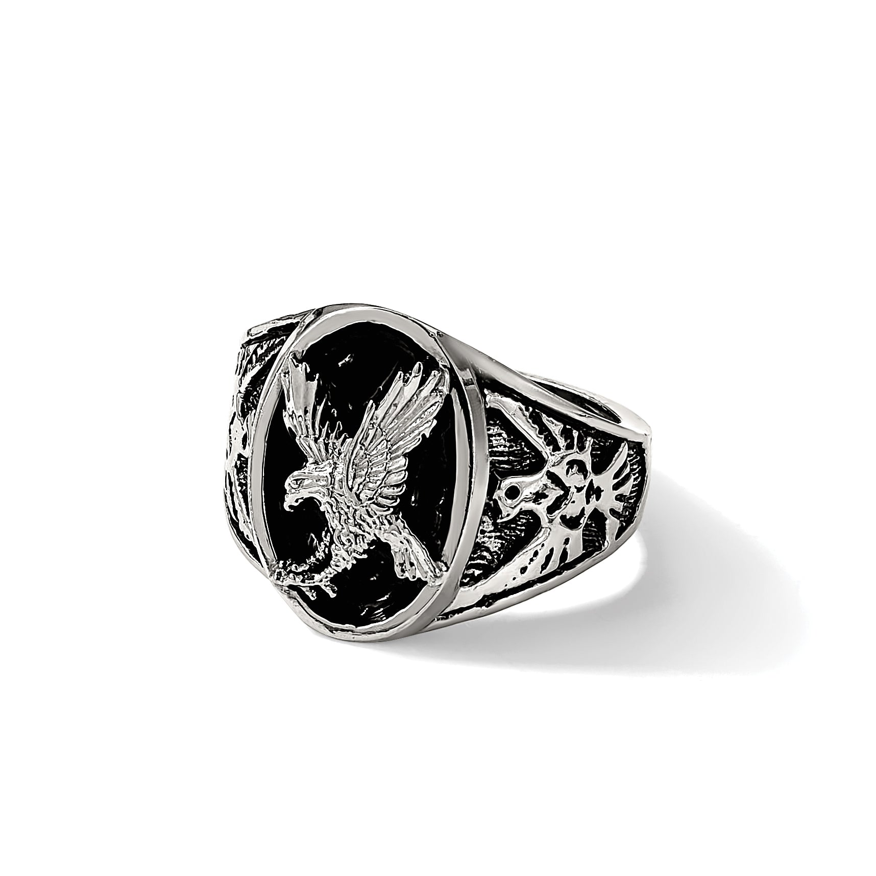 Chisel Stainless Steel Polished and Textured Enameled Eagle Ring