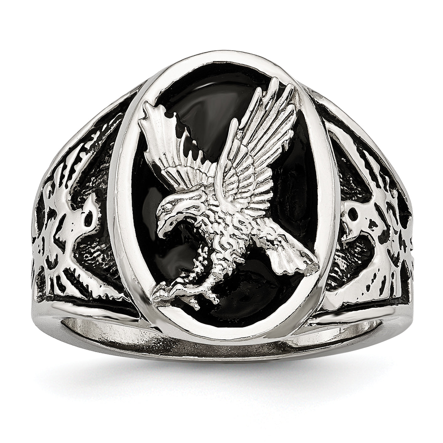 Chisel Stainless Steel Polished and Textured Enameled Eagle Ring Main image