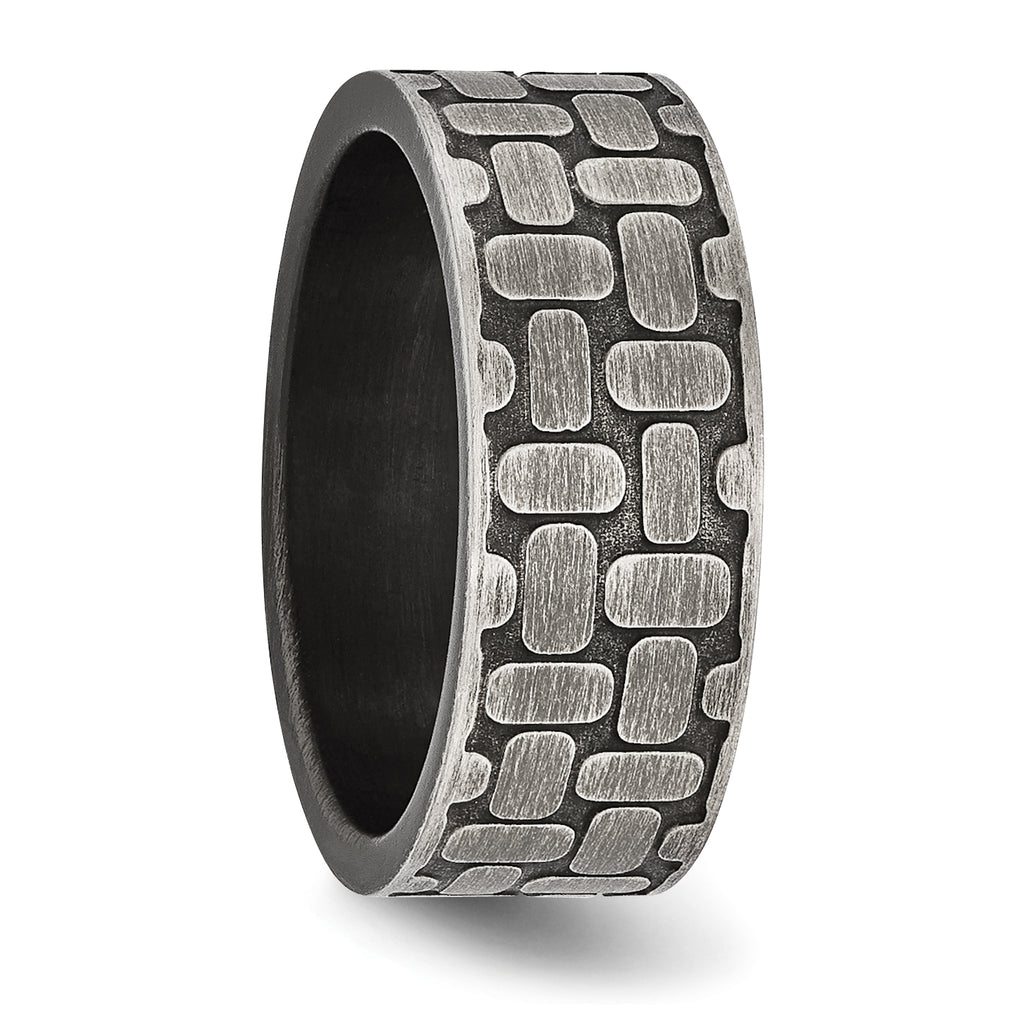 Stainless Steel Antiqued Brushed and Textured 7.75mm Flat Band