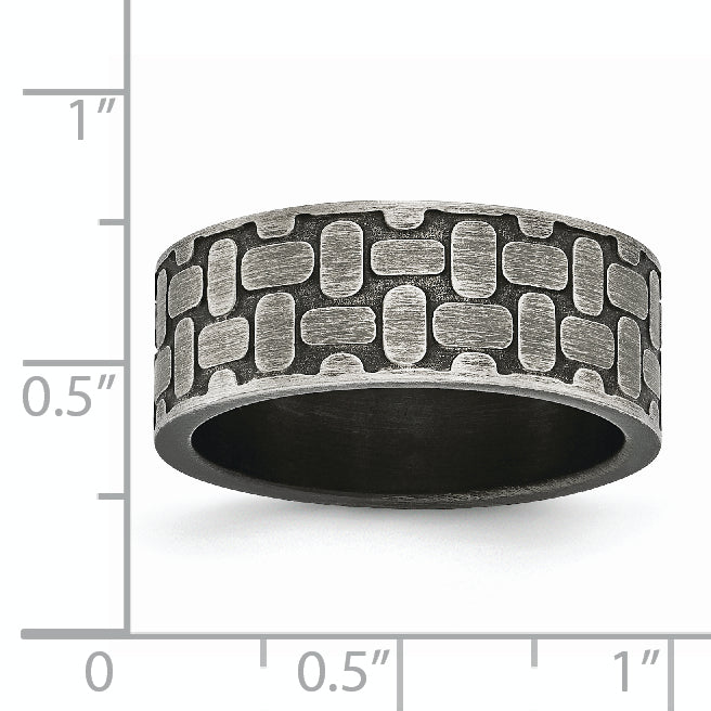 Stainless Steel Antiqued Brushed and Textured 7.75mm Flat Band