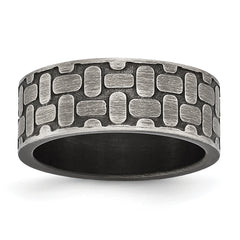 Stainless Steel Antiqued Brushed and Textured 7.75mm Flat Band