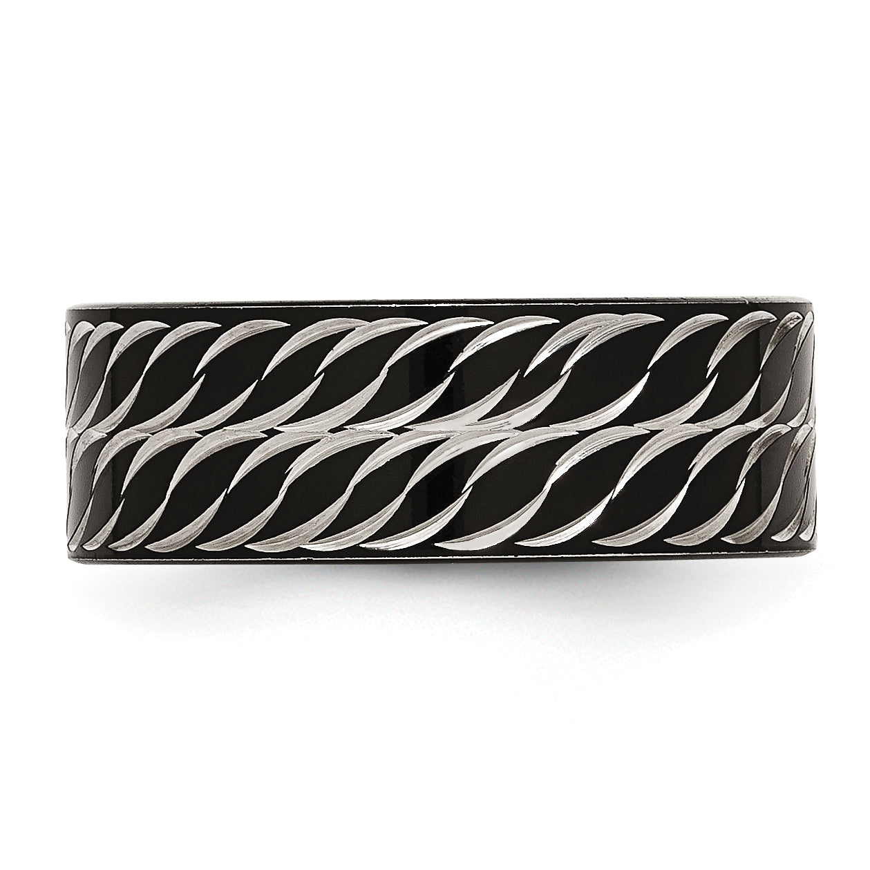 Chisel Stainless Steel Polished Black IP-plated Diamond-Cut 8mm Band