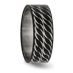 Chisel Stainless Steel Polished Black IP-plated Diamond-Cut 8mm Band