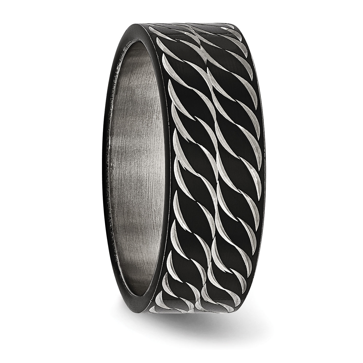 Chisel Stainless Steel Polished Black IP-plated Diamond-Cut 8mm Band