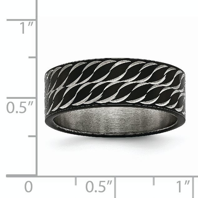 Chisel Stainless Steel Polished Black IP-plated Diamond-Cut 8mm Band