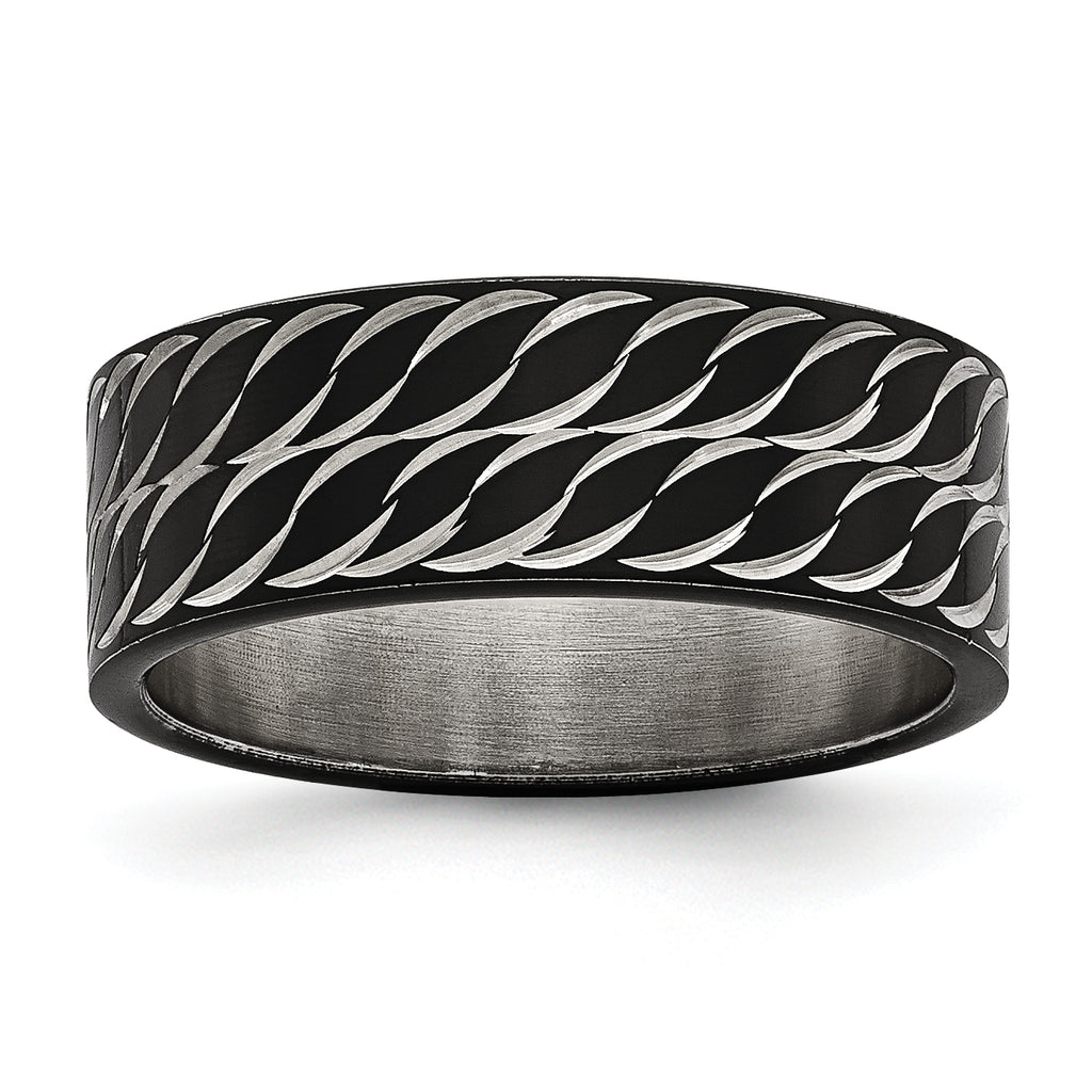 Chisel Stainless Steel Polished Black IP-plated Diamond-Cut 8mm Band