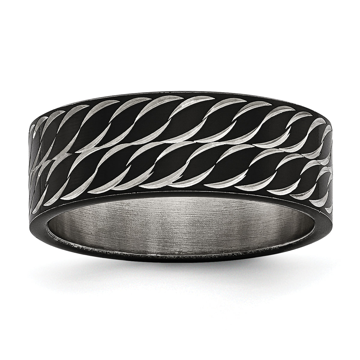 Chisel Stainless Steel Polished Black IP-plated Diamond-Cut 8mm Band