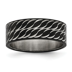 Chisel Stainless Steel Polished Black IP-plated Diamond-Cut 8mm Band