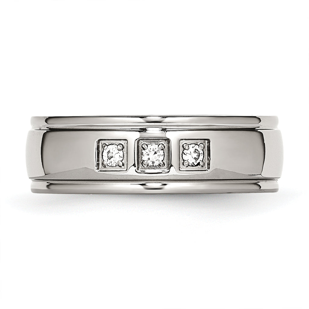 Stainless Steel Polished with CZ Ring