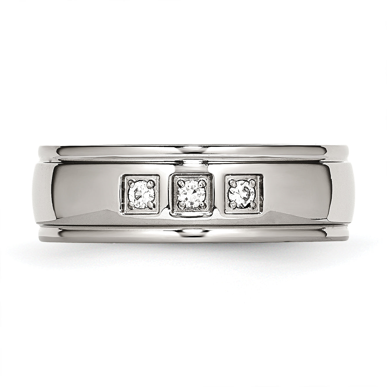 Stainless Steel Polished with CZ Ring