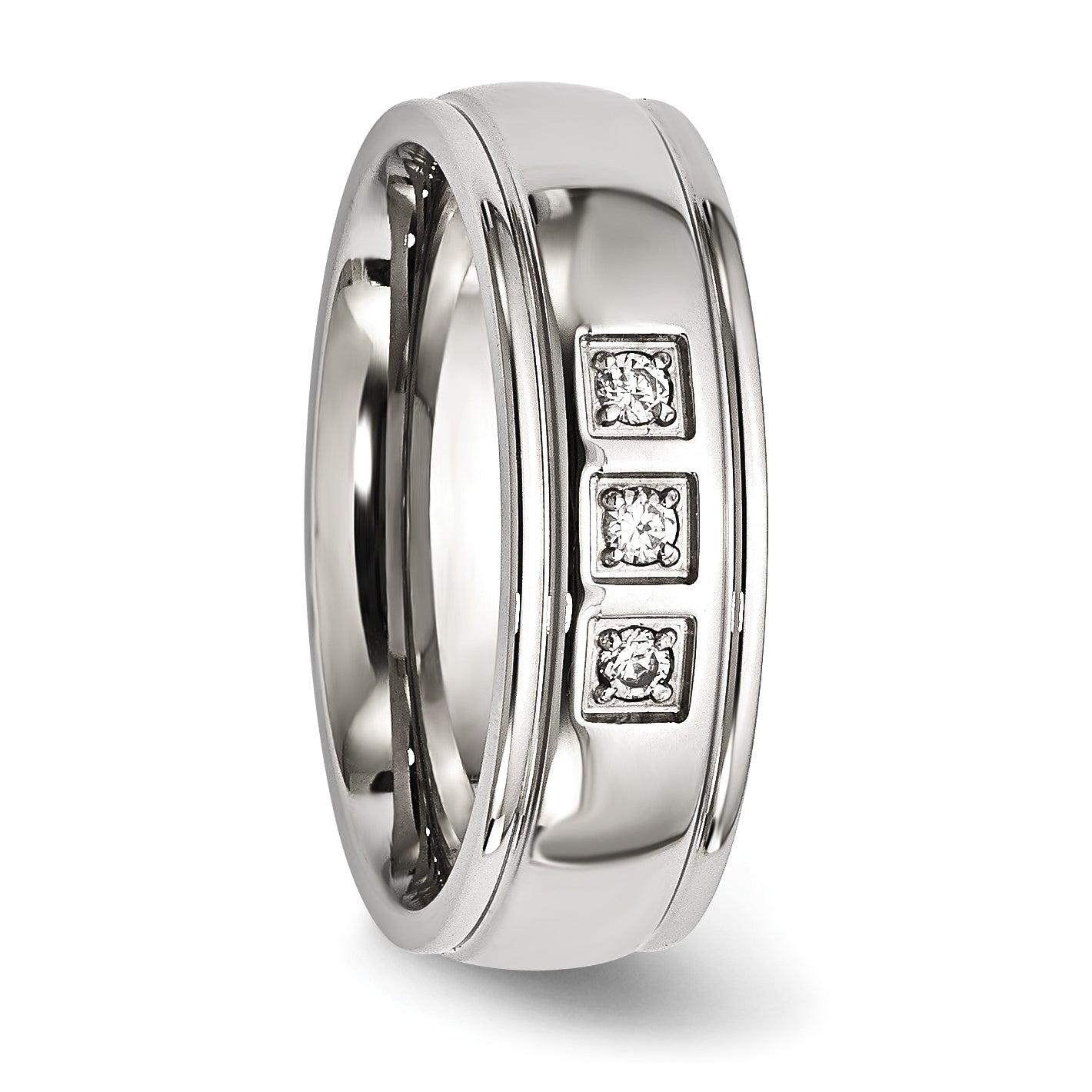 Stainless Steel Polished with CZ Ring