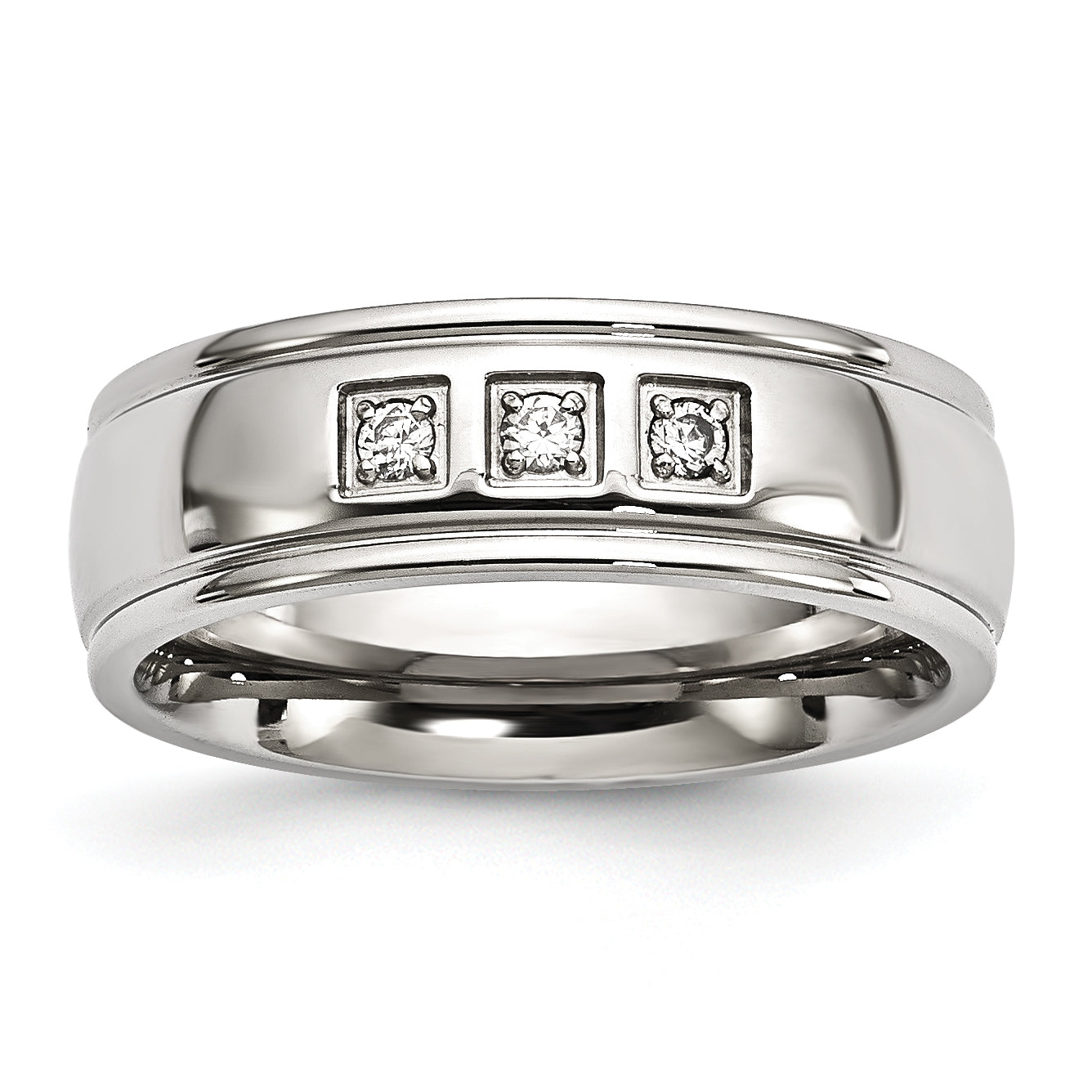 Stainless Steel Polished with CZ Ring Main image