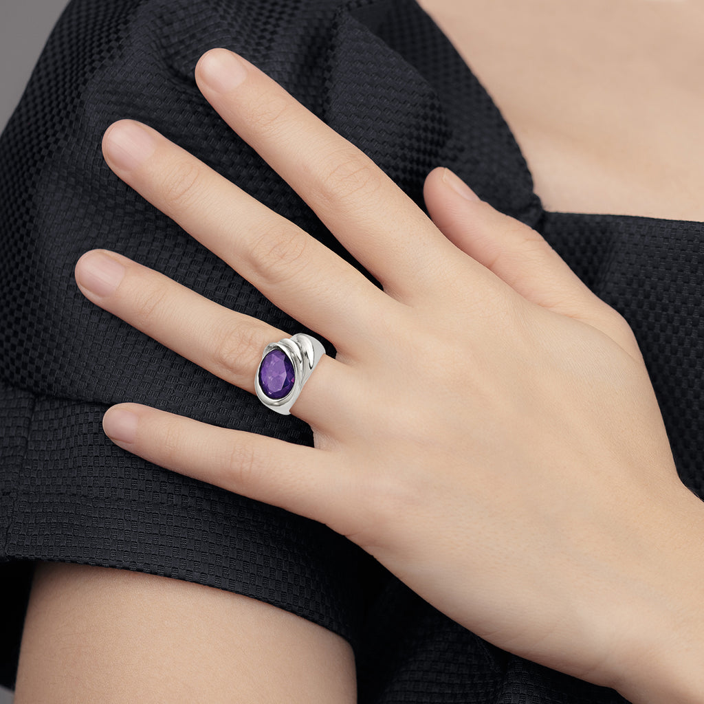 Stainless Steel Polished with Purple CZ Ring