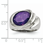 Stainless Steel Polished with Purple CZ Ring