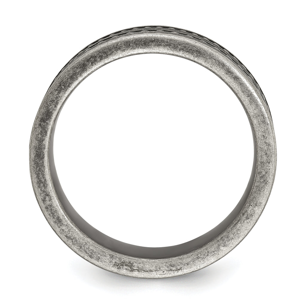 Chisel Stainless Steel Antiqued Gun Metal IP-plated Beaded 10mm Flat Band