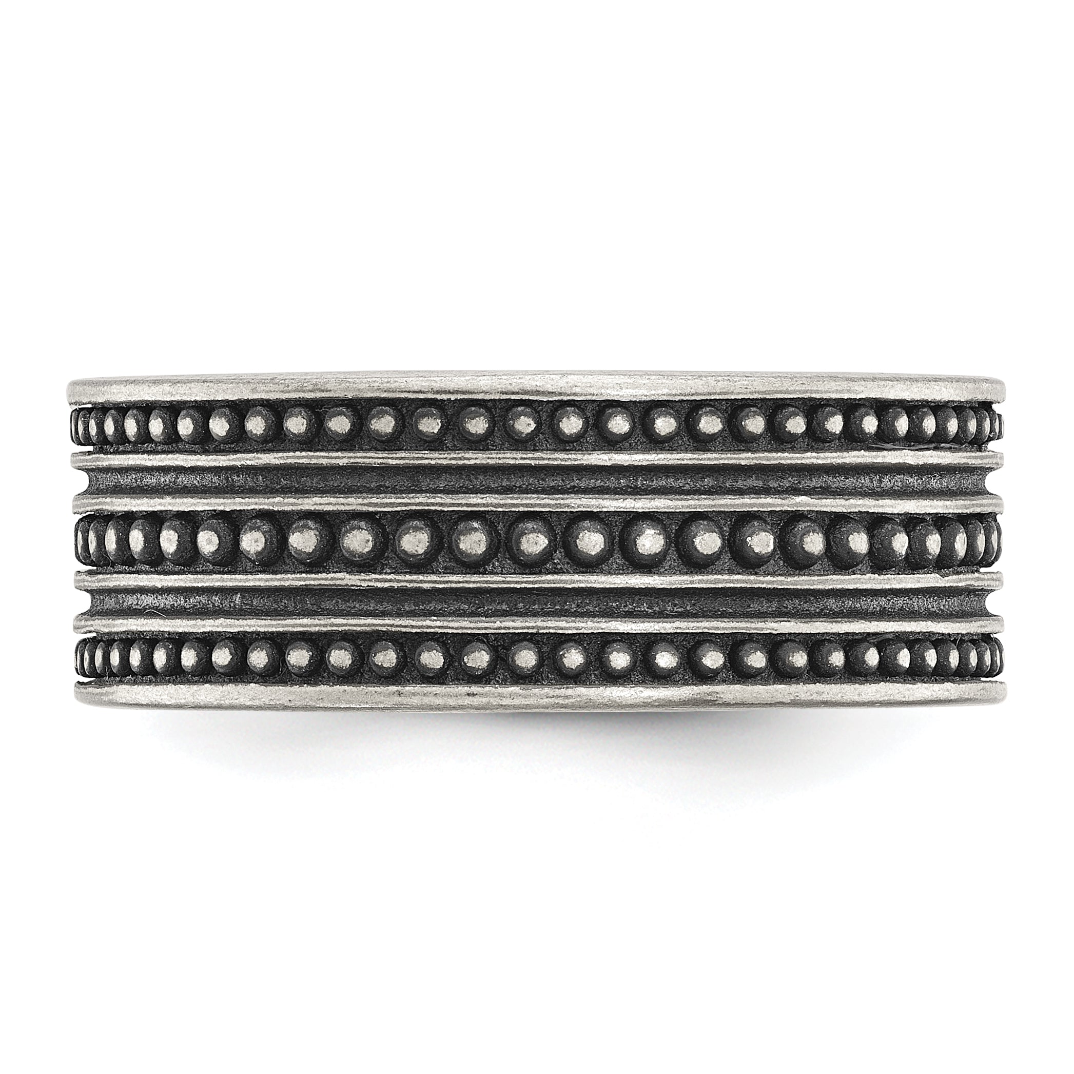 Chisel Stainless Steel Antiqued Gun Metal IP-plated Beaded 10mm Flat Band
