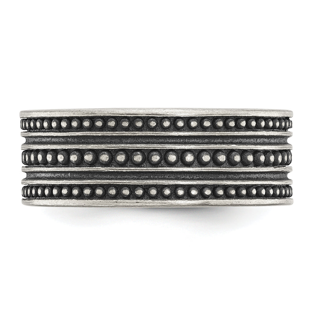 Chisel Stainless Steel Antiqued Gun Metal IP-plated Beaded 10mm Flat Band